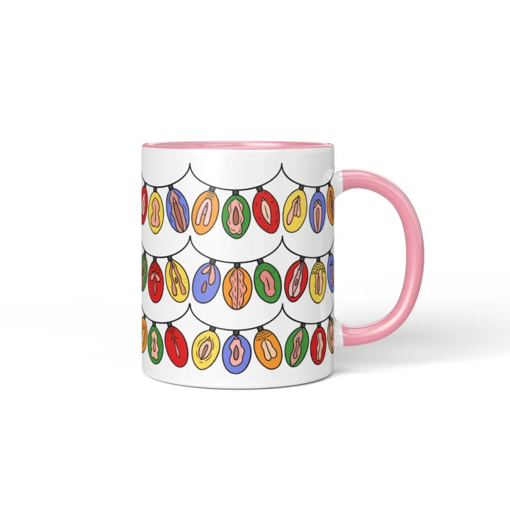 Christmas Light Garland Vulva Art Mug – Rude Holiday Gift - Pink mug mockup