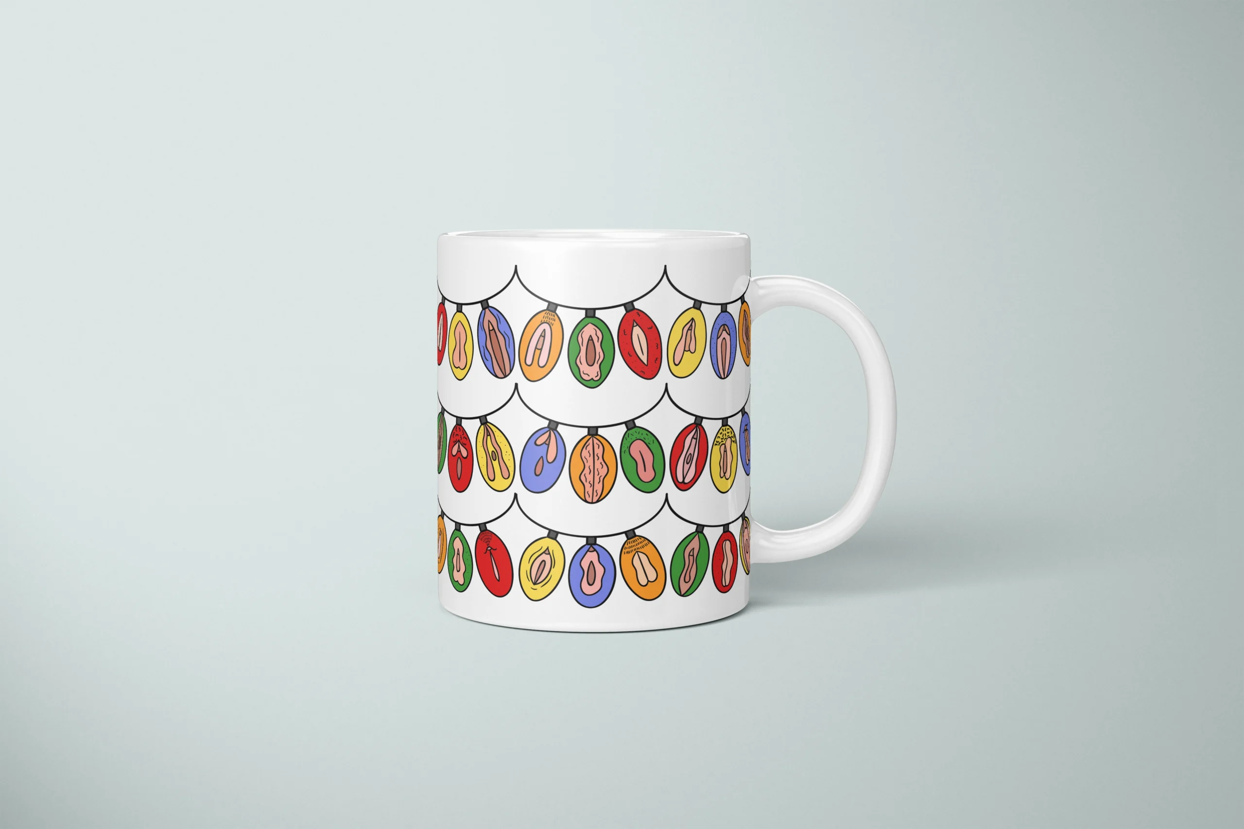 Christmas Light Garland Vulva Art Mug – Rude Holiday Gift - primary mug mockup