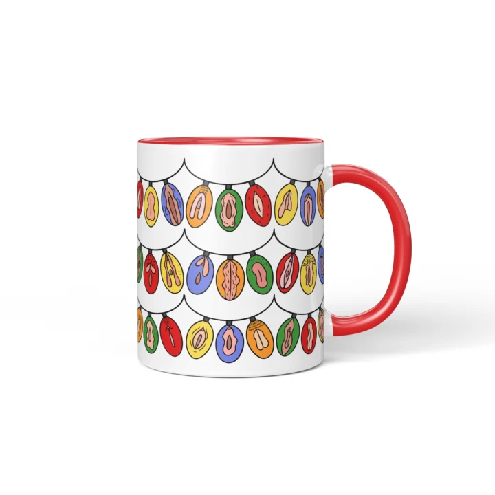 Christmas Light Garland Vulva Art Mug – Rude Holiday Gift - Red mug mockup