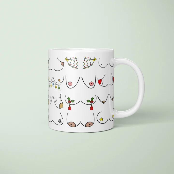 Christmas Lights Boobs Mug – Rude Holiday Humor Gift - primary mug mockup
