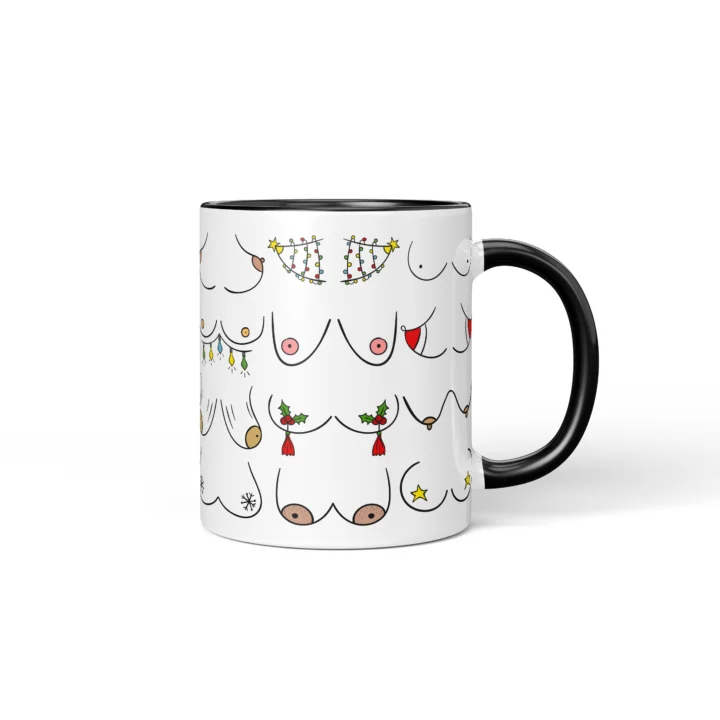 Christmas Lights Boobs Mug - Rude Holiday Humor Gift - Black mug mockup