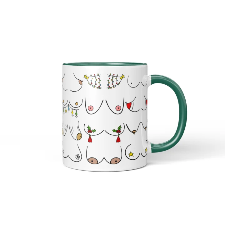 Christmas Lights Boobs Mug - Rude Holiday Humor Gift - Dark Green mug mockup