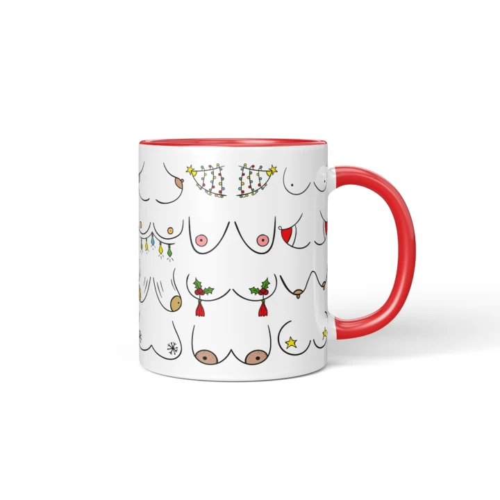 Christmas Lights Boobs Mug - Rude Holiday Humor Gift - Red mug mockup