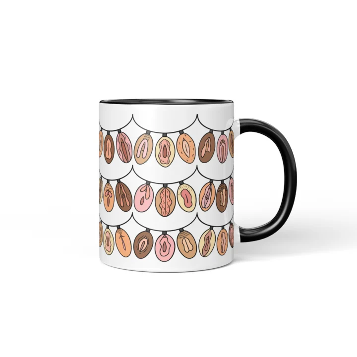 Christmas Lights Vagina Mug - Rude Holiday Gift - Black mug mockup