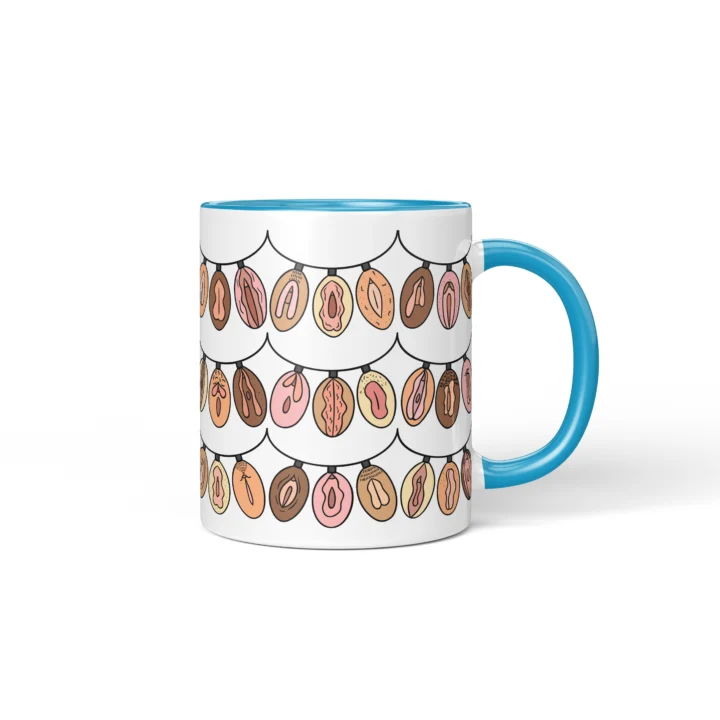 Christmas Lights Vagina Mug - Rude Holiday Gift - Blue mug mockup