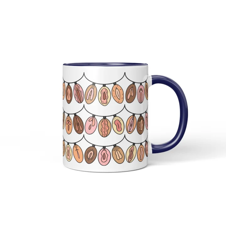 Christmas Lights Vagina Mug - Rude Holiday Gift - Dark Blue mug mockup
