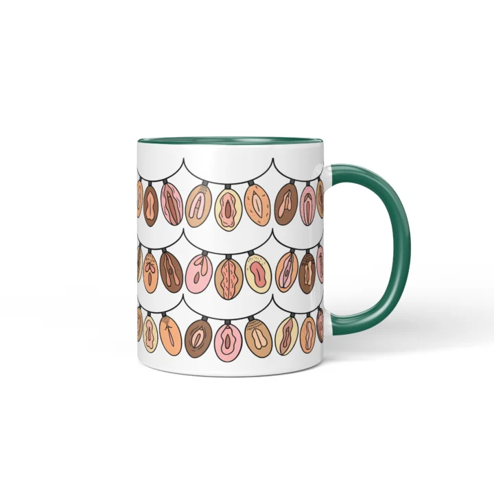 Christmas Lights Vagina Mug - Rude Holiday Gift - Dark Green mug mockup