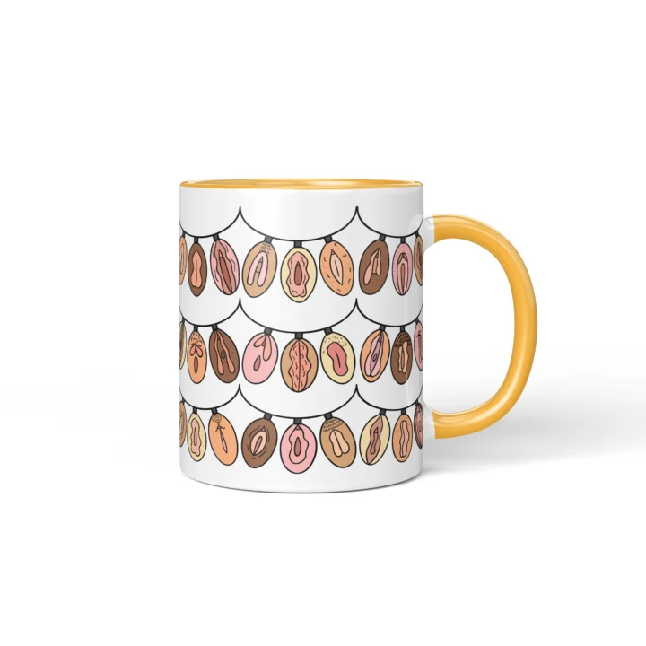 Christmas Lights Vagina Mug - Rude Holiday Gift - Golden Yellow mug mockup