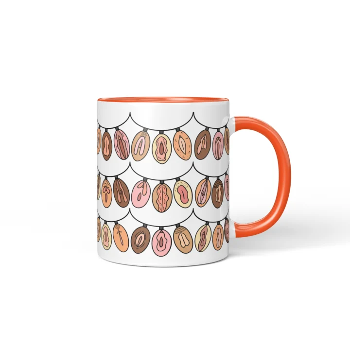 Christmas Lights Vagina Mug - Rude Holiday Gift - Orange mug mockup