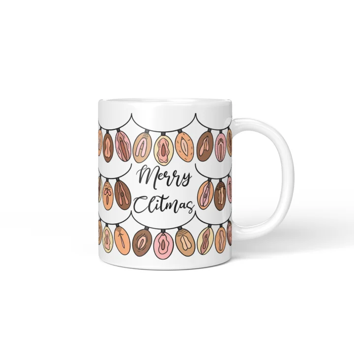 Christmas Lights Vagina Mug - Rude Holiday Gift - Personalized 11 oz White mug mockup
