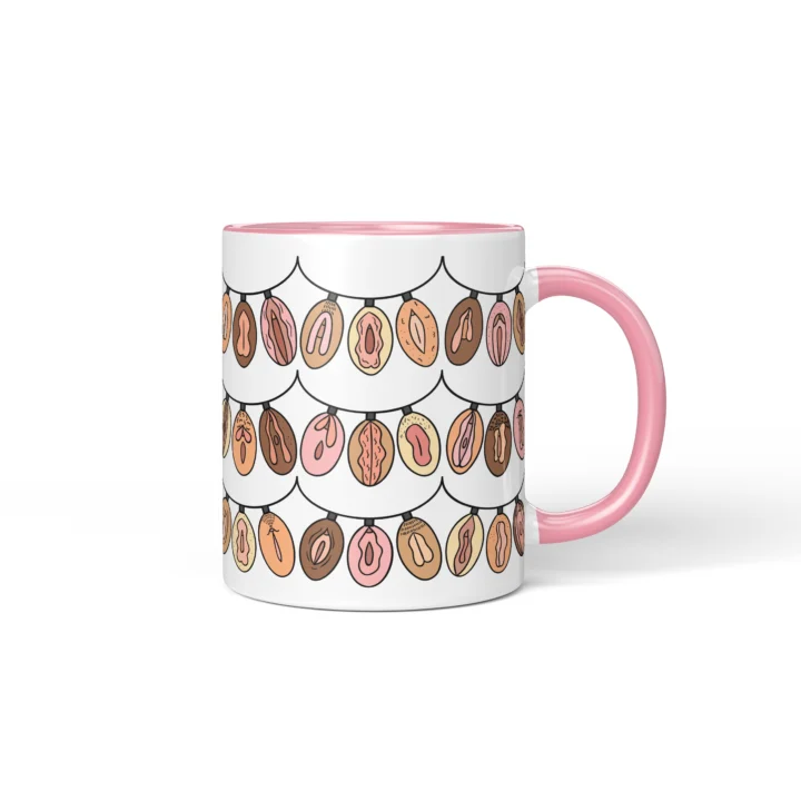 Christmas Lights Vagina Mug - Rude Holiday Gift - Pink mug mockup