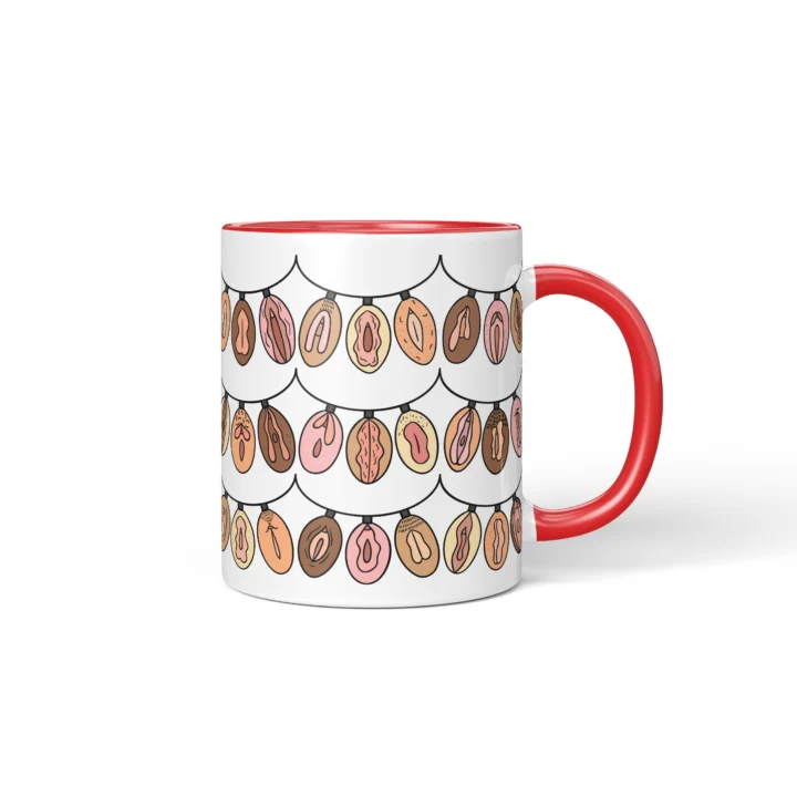 Christmas Lights Vagina Mug - Rude Holiday Gift - Red mug mockup