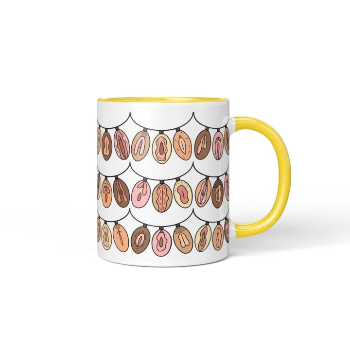 Christmas Lights Vagina Mug - Rude Holiday Gift - Yellow mug mockup