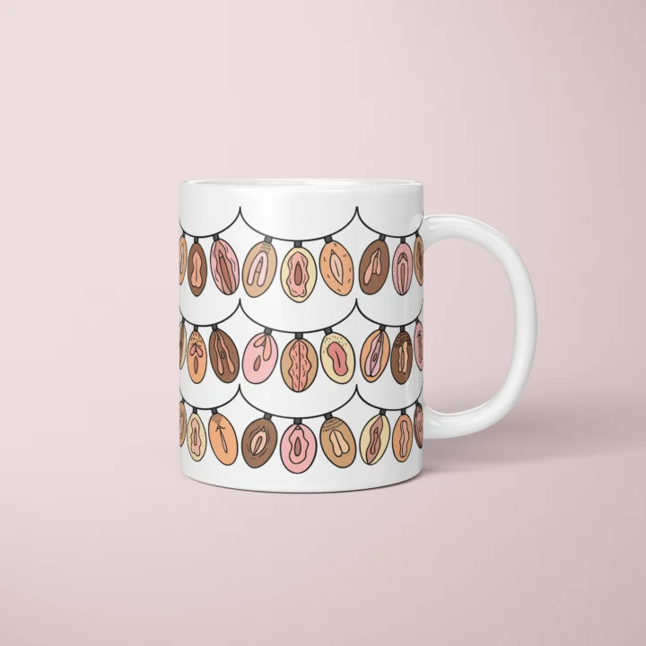 Christmas Lights Vulva Art Mug – Rude Holiday Gift - primary mug mockup
