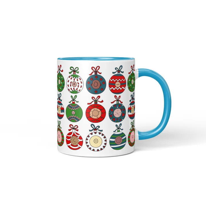 Christmas Ornament Boobs Mug - Funny Secret Santa Gift - Blue mug mockup