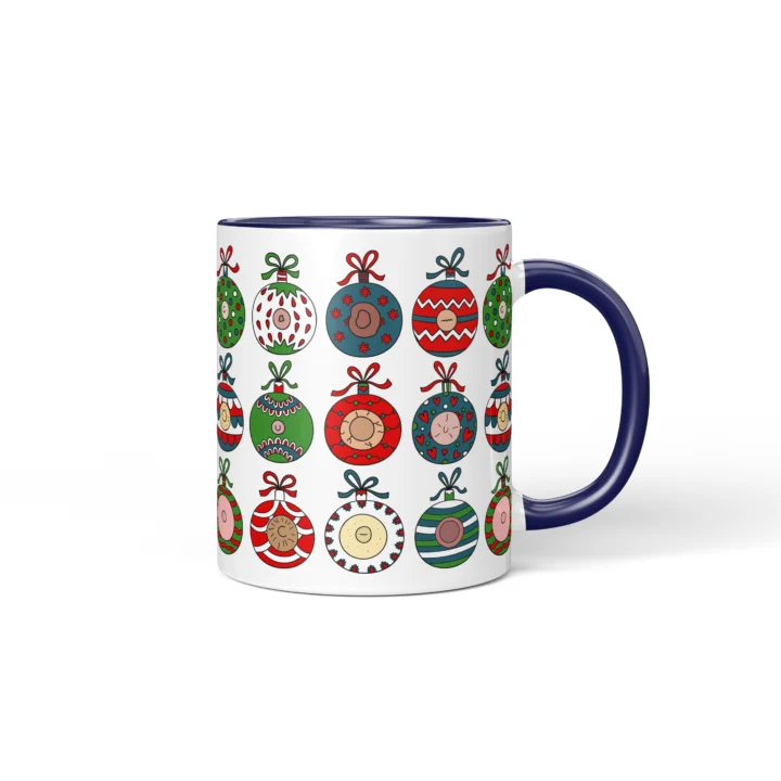 Christmas Ornament Boobs Mug - Funny Secret Santa Gift - Dark Blue mug mockup