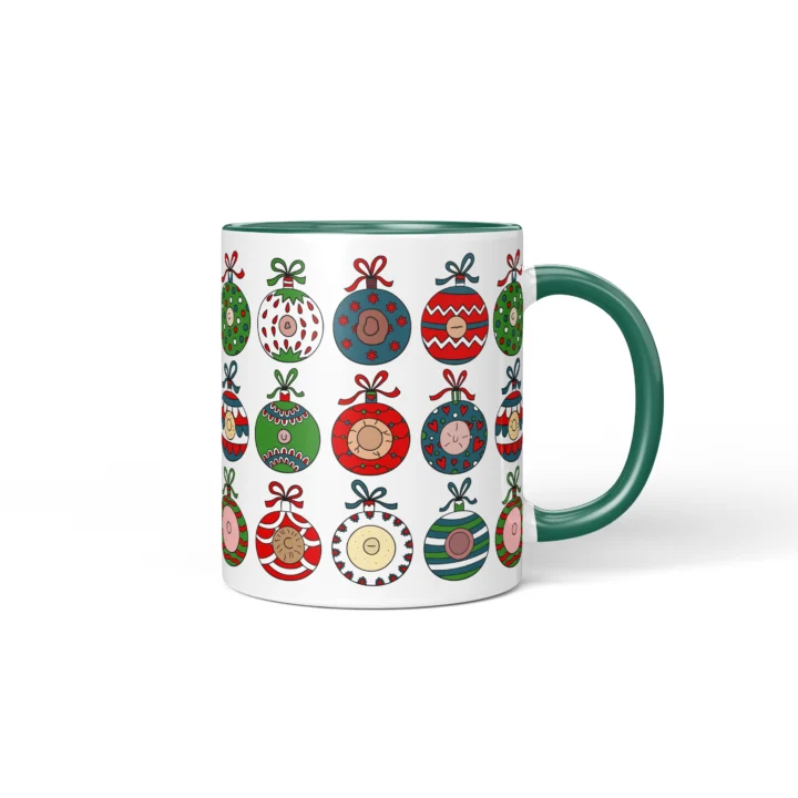Christmas Ornament Boobs Mug - Funny Secret Santa Gift - Dark Green mug mockup