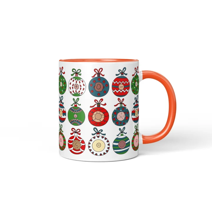 Christmas Ornament Boobs Mug - Funny Secret Santa Gift - Orange mug mockup