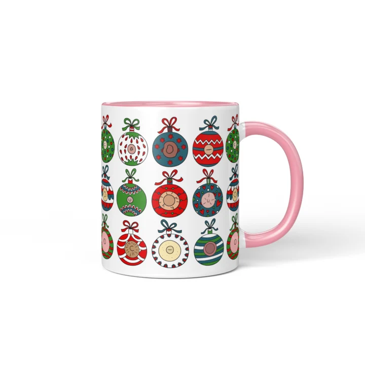 Christmas Ornament Boobs Mug - Funny Secret Santa Gift - Pink mug mockup