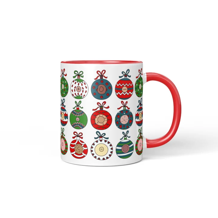 Christmas Ornament Boobs Mug - Funny Secret Santa Gift - Red mug mockup