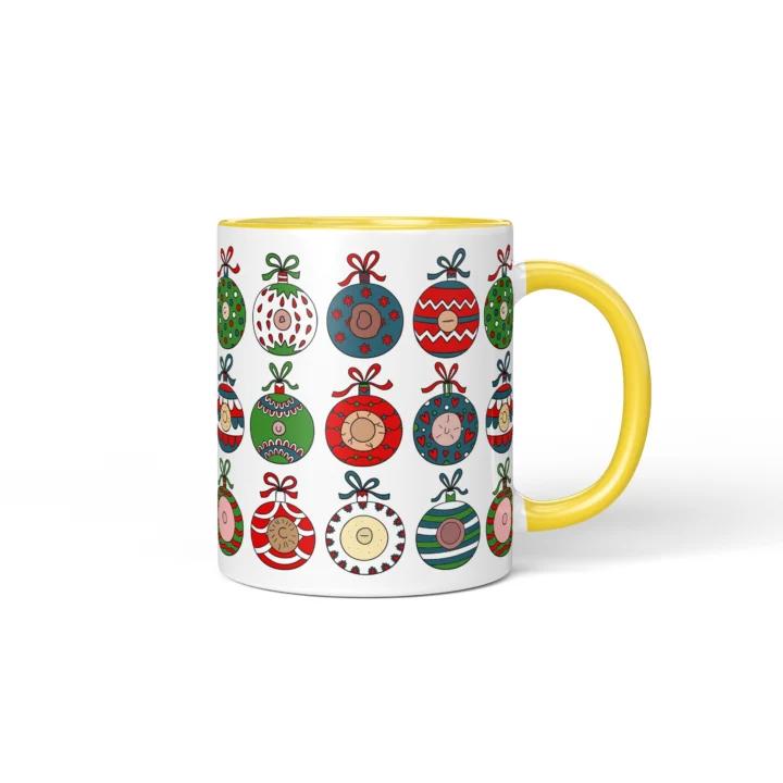 Christmas Ornament Boobs Mug - Funny Secret Santa Gift - Yellow mug mockup