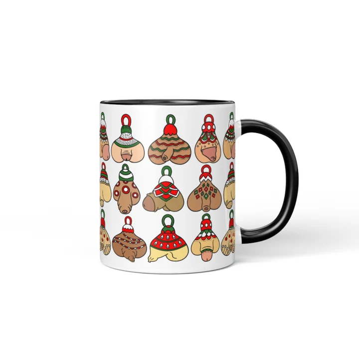 Christmas Ornament Penis Mug - Naughty Holiday Gift - Black mug mockup