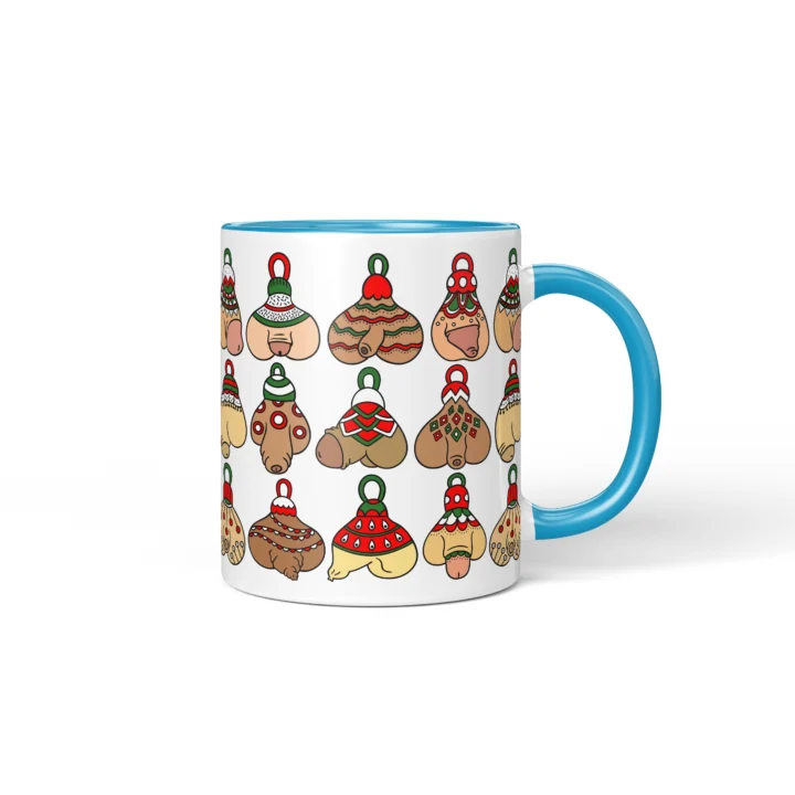 Christmas Ornament Penis Mug - Naughty Holiday Gift - Blue mug mockup