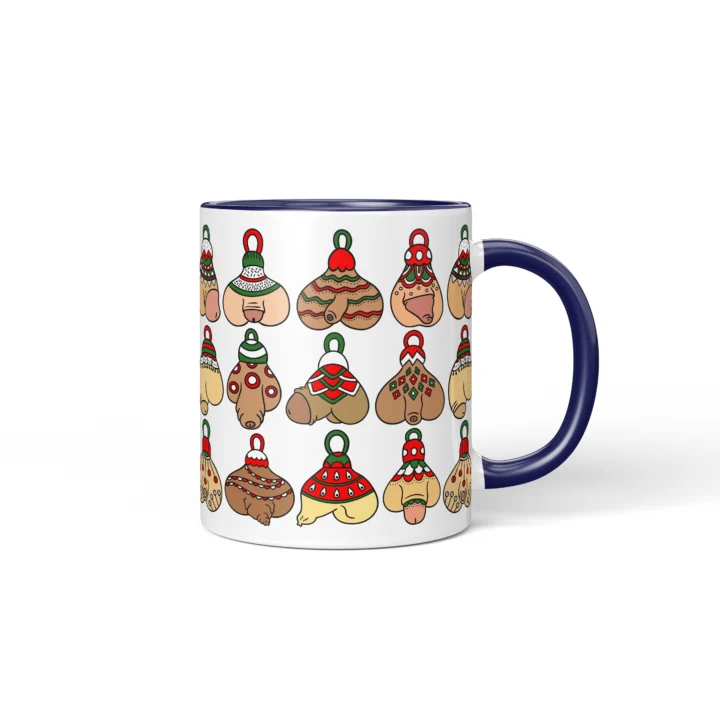 Christmas Ornament Penis Mug - Naughty Holiday Gift - Dark Blue mug mockup