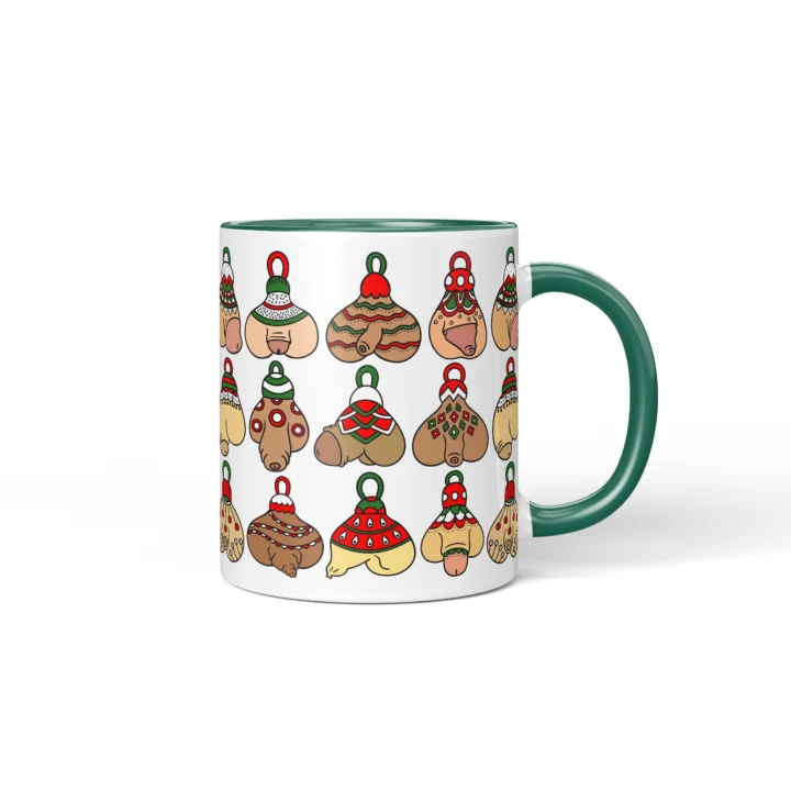 Christmas Ornament Penis Mug - Naughty Holiday Gift - Dark Green mug mockup