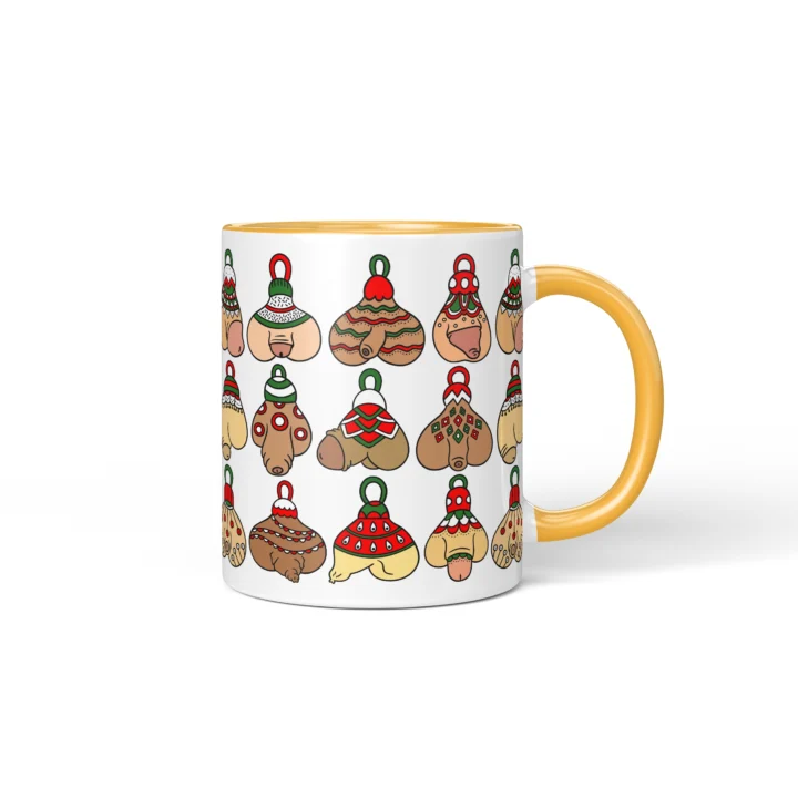 Christmas Ornament Penis Mug - Naughty Holiday Gift - Golden Yellow mug mockup
