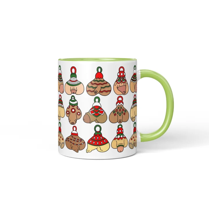 Christmas Ornament Penis Mug - Naughty Holiday Gift - Green mug mockup