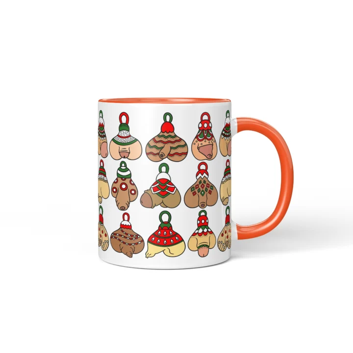 Christmas Ornament Penis Mug - Naughty Holiday Gift - Orange mug mockup