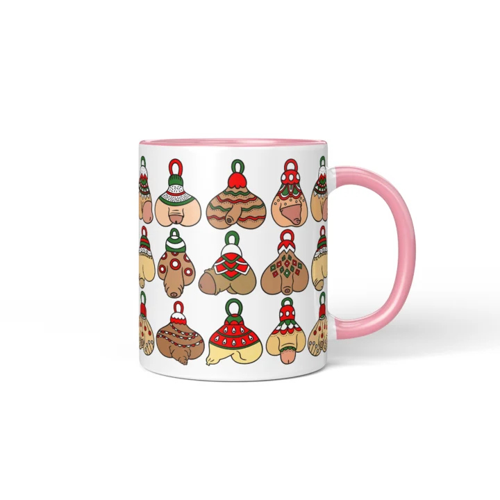 Christmas Ornament Penis Mug - Naughty Holiday Gift - Pink mug mockup