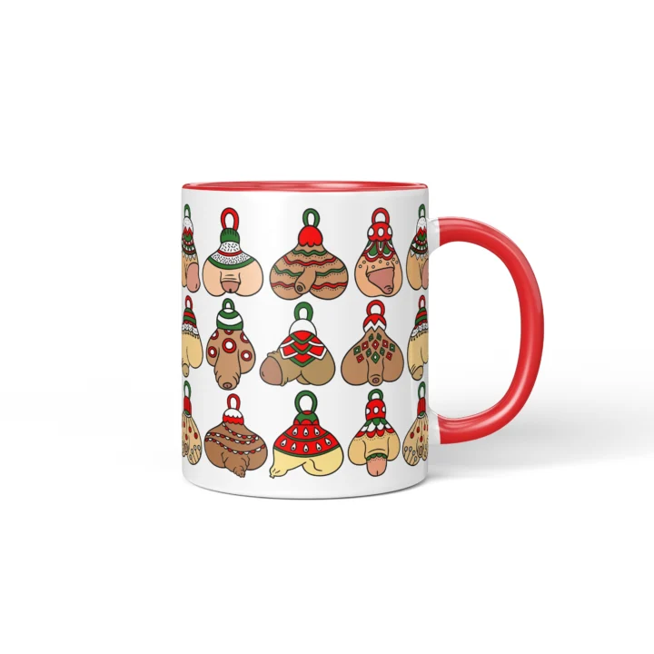 Christmas Ornament Penis Mug - Naughty Holiday Gift - Red mug mockup