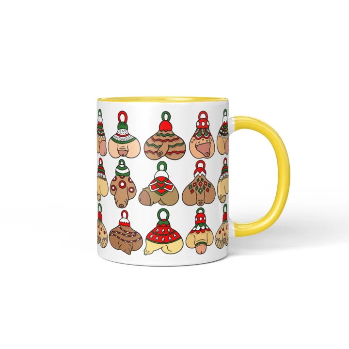 Christmas Ornament Penis Mug - Naughty Holiday Gift - Yellow mug mockup