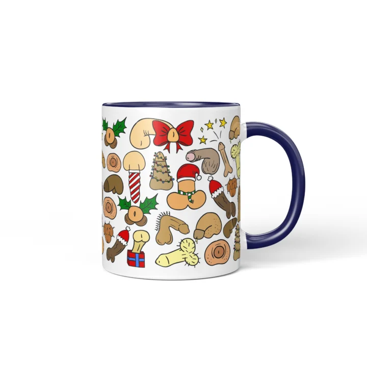 Christmas Penis Mug - Naughty Secret Santa Gift - Dark Blue mug mockup
