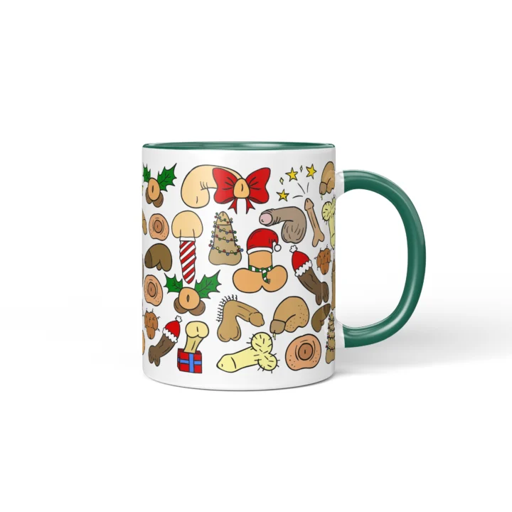 Christmas Penis Mug - Naughty Secret Santa Gift - Dark Green mug mockup