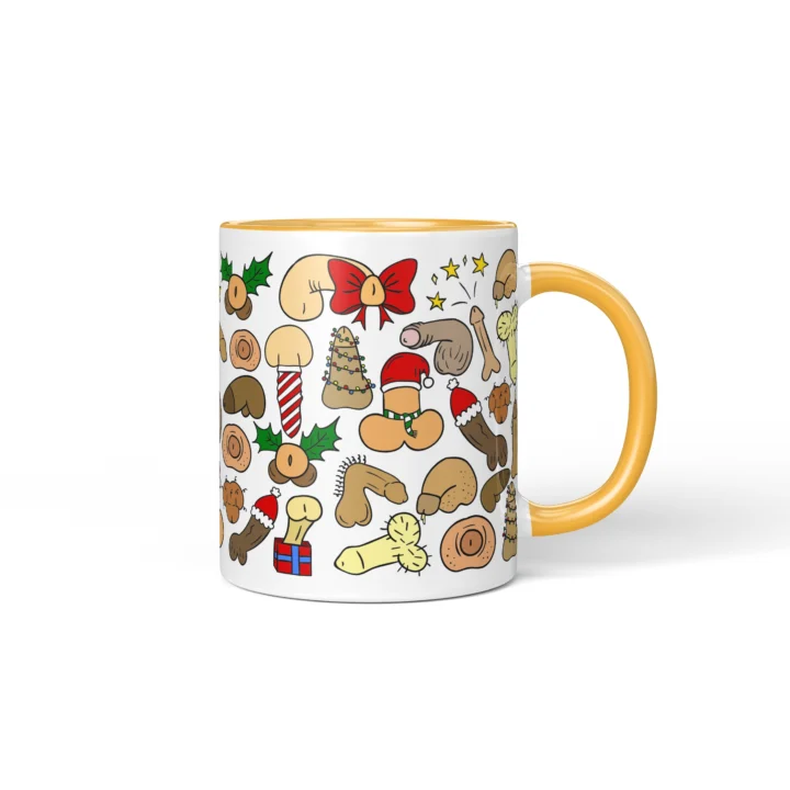 Christmas Penis Mug - Naughty Secret Santa Gift - Golden Yellow mug mockup