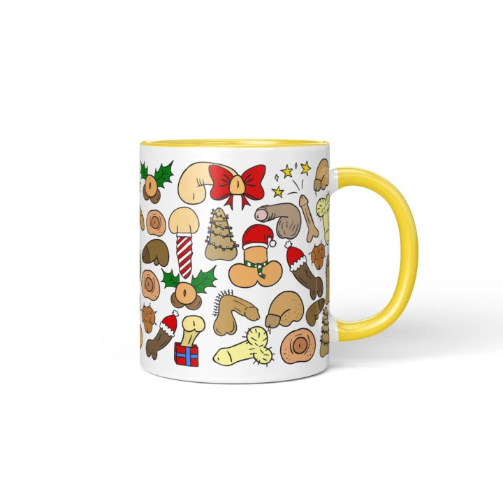 Christmas Penis Mug - Naughty Secret Santa Gift - Yellow mug mockup