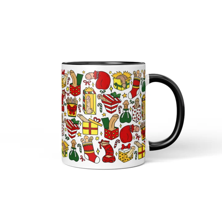 Christmas Present Penis Mug - Rude Secret Santa Gift - Black mug mockup