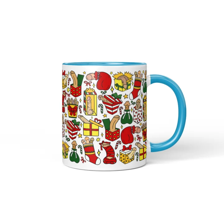 Christmas Present Penis Mug - Rude Secret Santa Gift - Blue mug mockup