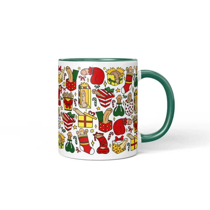 Christmas Present Penis Mug - Rude Secret Santa Gift - Dark Green mug mockup