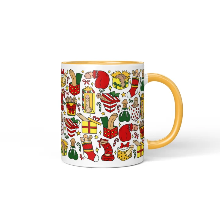 Christmas Present Penis Mug - Rude Secret Santa Gift - Golden Yellow mug mockup