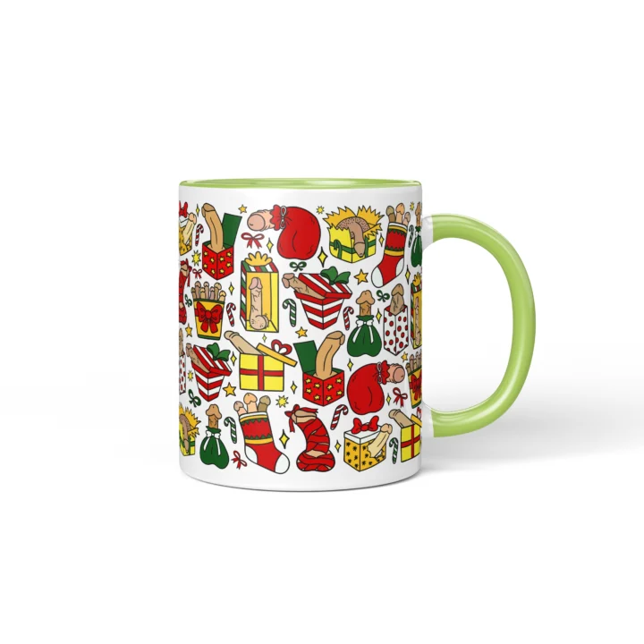 Christmas Present Penis Mug - Rude Secret Santa Gift - Green mug mockup
