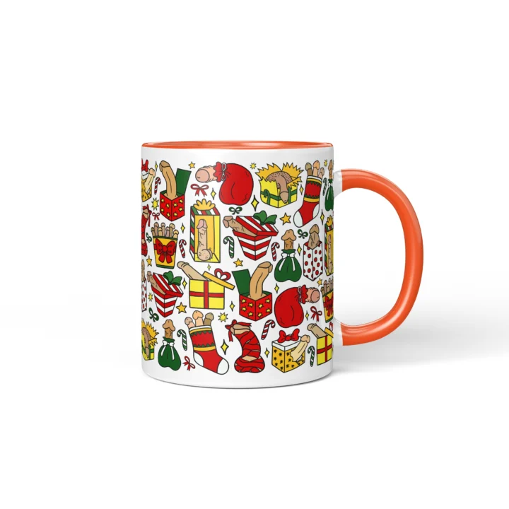 Christmas Present Penis Mug - Rude Secret Santa Gift - Orange mug mockup