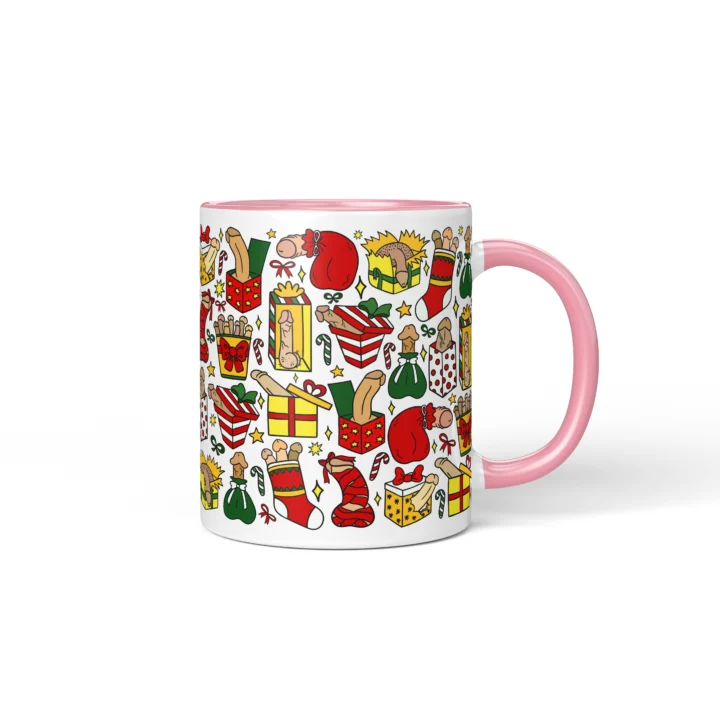 Christmas Present Penis Mug - Rude Secret Santa Gift - Pink mug mockup