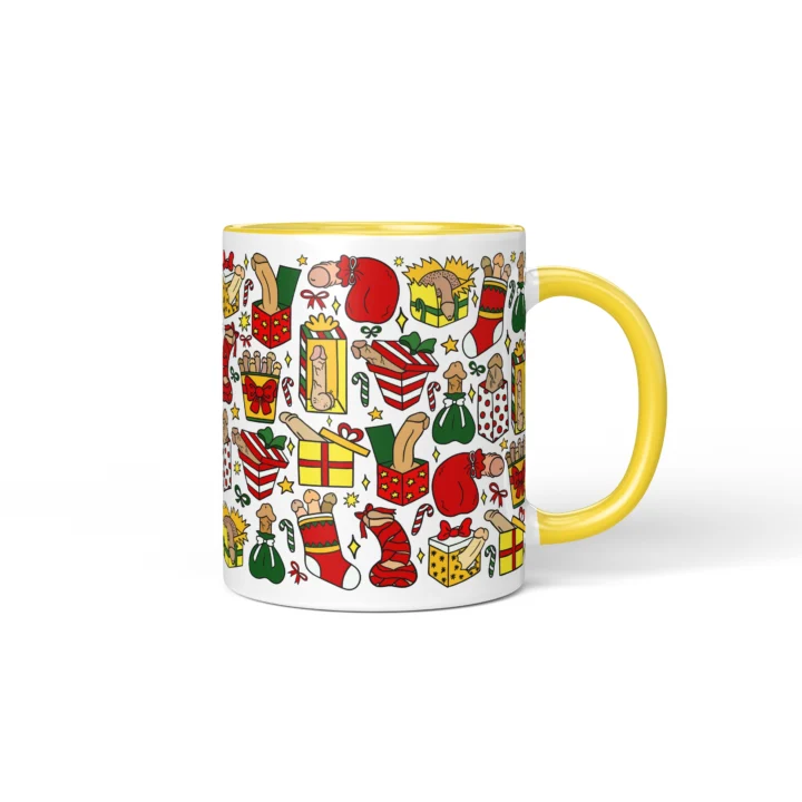 Christmas Present Penis Mug - Rude Secret Santa Gift - Yellow mug mockup
