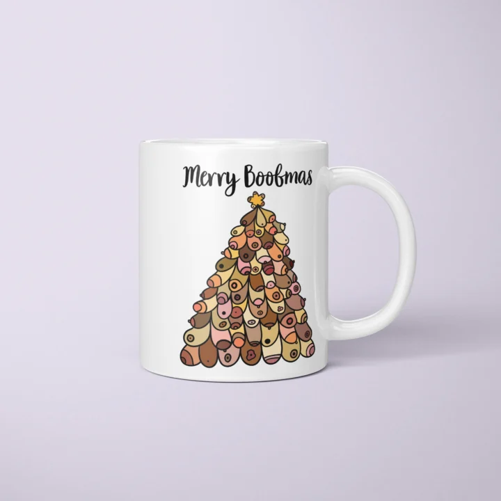 Merry Boobmas Boobs Mug – Christmas Tree Gift - primary mug mockup