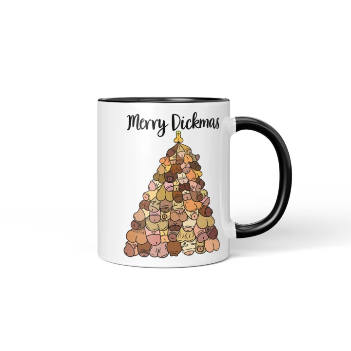 Christmas Tree Penis Mug - Naughty Secret Santa Gift - Black mug mockup