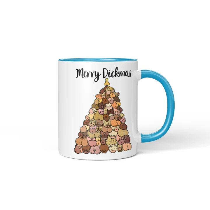 Christmas Tree Penis Mug - Naughty Secret Santa Gift - Blue mug mockup